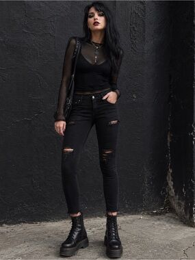 IRO Jarod Black Distressed Raw Hem Skinny Denim Jeans